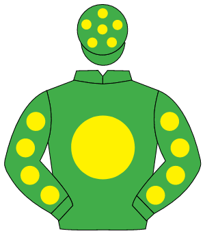 EMERALD GREEN, yellow disc, yellow spots on sleeves, emerald green cap, yellow spots                                                                  
