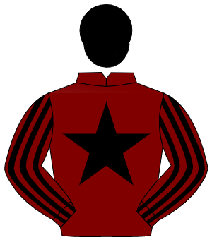MAROON, black star, striped sleeves, black cap                                                                                                        