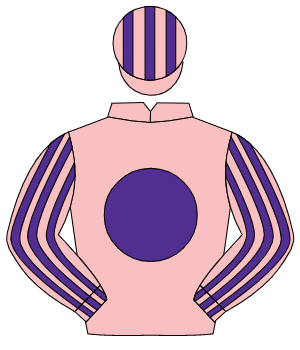 PINK, purple disc, striped sleeves & cap