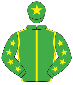 EMERALD GREEN, yellow seams, yellow stars on sleeves, yellow star on cap