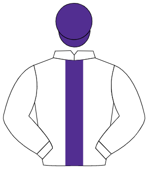WHITE, purple panel, purple cap