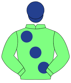 LIGHT GREEN, large dark blue spots, dark blue cap