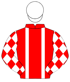 RED, white braces, white diamonds on sleeves, white cap