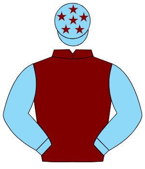 MAROON, light blue sleeves, light blue cap, maroon stars