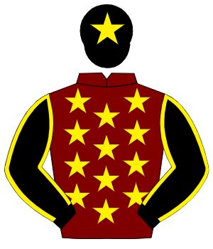 MAROON, yellow stars, black sleeves, yellow seams, black cap, yellow star