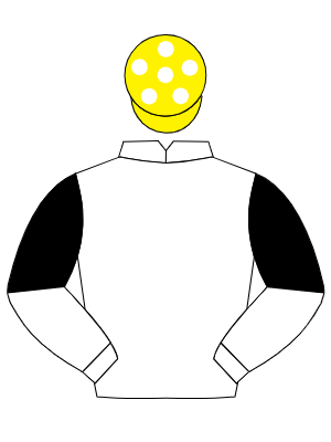 WHITE, black and white halved sleeves, yellow cap, white spots