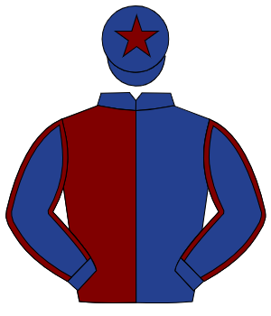 DARK BLUE & MAROON HALVED, maroon seams on sleeves, maroon star on cap