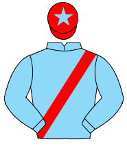 LIGHT BLUE, red sash, red cap, light blue star