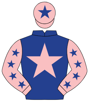 DARK BLUE, pink star, pink sleeves, dark blue stars, pink cap, dark blue star