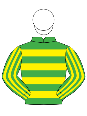 EMERALD GREEN & YELLOW HOOPS, striped sleeves, white cap