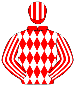 RED & WHITE DIAMONDS, striped sleeves & cap