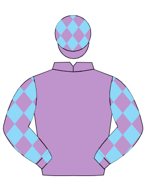 MAUVE, light blue diamonds on sleeves, light blue diamonds on cap