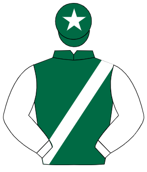 DARK GREEN, white sash & sleeves, white star on cap