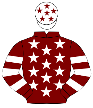 MAROON, white stars, hooped sleeves, white cap, maroon stars