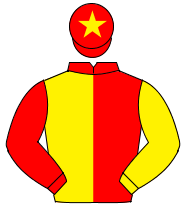 RED & YELLOW HALVED, sleeves reversed, red cap, yellow star                                                                                           