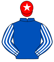 ROYAL BLUE, white striped sleeves, red cap, white star                                                                                                