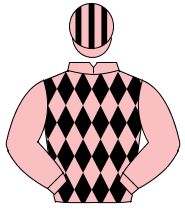 PINK & BLACK DIAMONDS, pink sleeves, striped cap