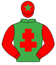EMERALD GREEN, red cross of lorraine & sleeves, red cap, emerald green star                                                                           