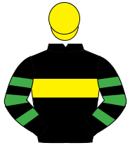 BLACK, yellow hoop, black & emerald green hooped sleeves, yellow cap                                                                                  