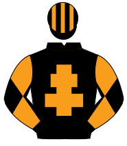 BLACK, orange cross of lorraine, diabolo on sleeves, striped cap                                                                                      