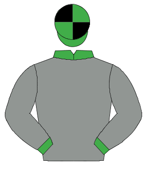 GREY, green collar & cuffs, green & black quartered cap                                                                                               
