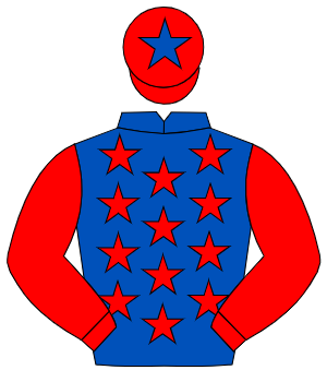 ROYAL BLUE, red stars, red sleeves, red cap, royal blue star