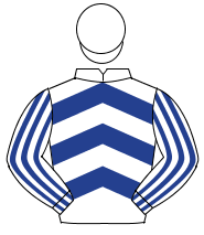 WHITE & DARK BLUE CHEVRONS, striped sleeves, white cap