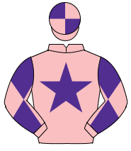 PINK, purple star, diabolo on sleeves, quartered cap                                                                                                  