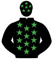 BLACK, emerald green stars, black sleeves, emerald green stars on cap                                                                                 