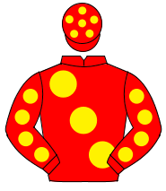 RED, large yellow spots, yellow spots on sleeves, red cap, yellow spots                                                                               