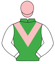 EMERALD GREEN, pink chevron, white sleeves, pink cap                                                                                                  