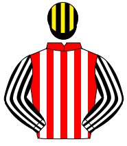 RED & WHITE STRIPES, black & white striped sleeves, black & yellow striped cap                                                                        