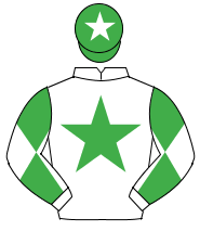 WHITE, emerald green star, diabolo on sleeves, emerald green cap, white star                                                                          