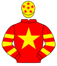 RED, yellow star, hooped sleeves, yellow cap, red stars                                                                                               