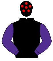 BLACK, purple sleeves, black cap, red spots                                                                                                           