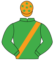 EMERALD GREEN, orange sash, orange cap, emerald green stars                                                                                           