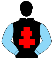 BLACK, red cross of lorraine, light blue sleeves, black cap                                                                                           