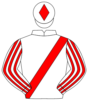 WHITE, red sash, striped sleeves, red diamond on cap                                                                                                  