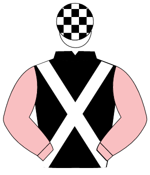 BLACK, white cross sashes, pink sleeves, white & black check cap