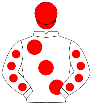 WHITE, large red spots, red spots on sleeves, red cap                                                                                                 