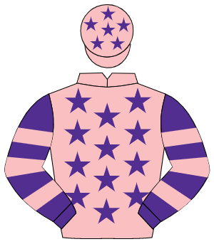 PINK, purple stars, purple & pink hooped sleeves, pink cap, purple stars                                                                              