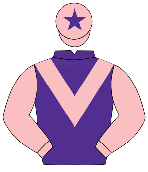 PURPLE, pink chevron & sleeves, pink cap, purple star
