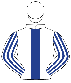 WHITE, dark blue panel, striped sleeves, white cap                                                                                                    