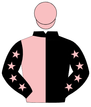 BLACK & PINK HALVED, pink stars on sleeves, pink cap