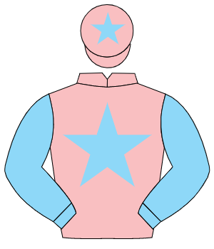 PINK, light blue star & sleeves, light blue star on cap