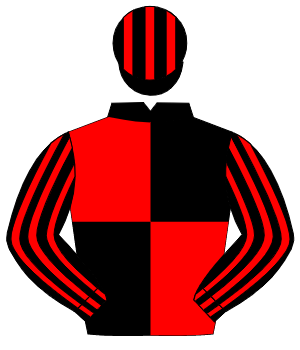 BLACK & RED QUARTERED, striped sleeves & cap