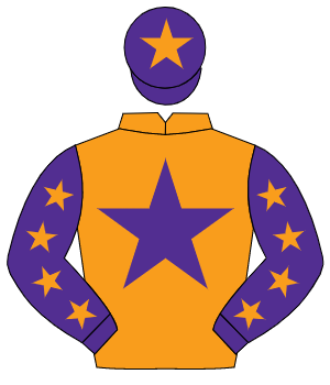 ORANGE, purple star, purple sleeves, orange stars, purple cap, orange star