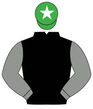 BLACK, grey sleeves, emerald green cap, white star