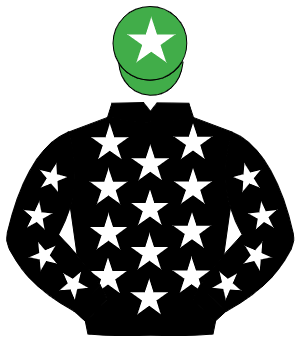 BLACK, white stars, emerald green cap, white star