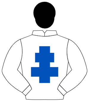 WHITE, royal blue cross of lorraine, black cap